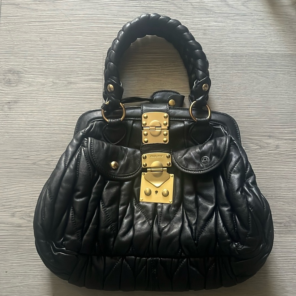 Authentic Miu Miu Black Matelass Leather Coffer B… - image 3